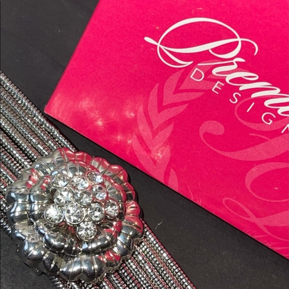 🌹🌹Premier Designs Rhinestones Silver Tone Multi Strand Snakeskin Bracelet